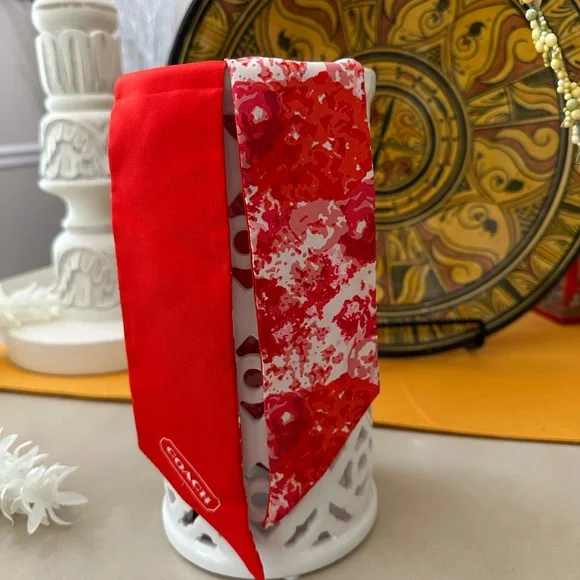 Coach Red and Pink Floral Scarf - Picture 3 of 6
